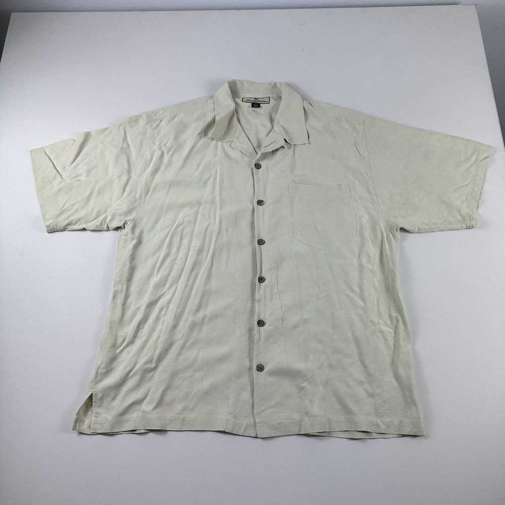 Tommy Bahama Silk Button Up Camp Shirt Mens XL 100% Silk Relaxed Beige